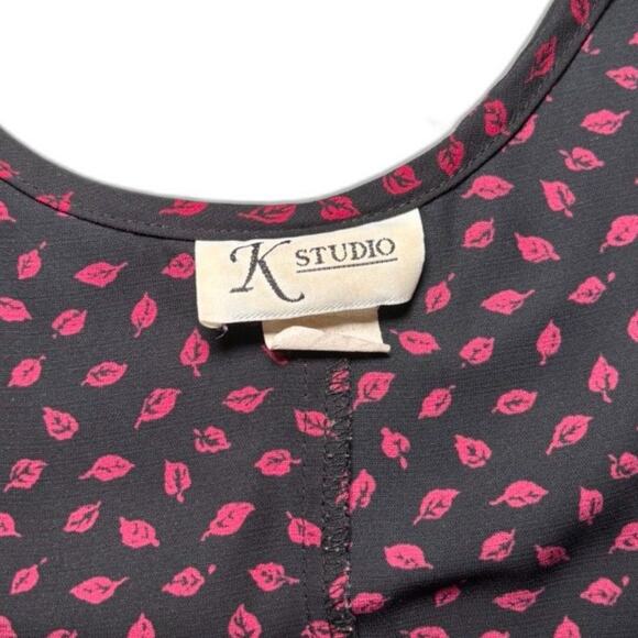 Vintage K Studio Red Leaf Print Maxi Dress Women's Size 10 - Picture 2 of 4